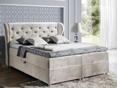 FURNIX Boxspringbett PASILA 160x200 mit dekorativem Kopfteil 15890 Creme