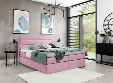 FURNIX Boxspringbett REVLIE 120x200 Polsterbett mit Kopfteil Topper RQ1 Rosa