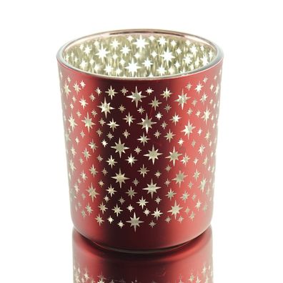 GASPER Weihnachtsdeko Teelichtglas STARS Rot Ø 7 cm Höhe 8 cm - Glas