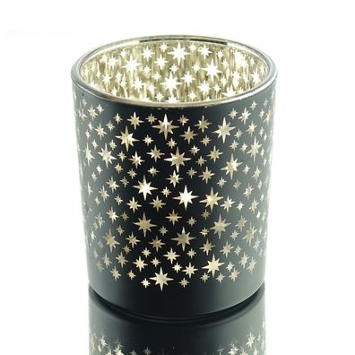 GASPER Weihnachtsdeko Teelichtglas STARS Schwarz Ø 7 cm Höhe 8 cm - Glas