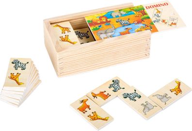 Legespiel Domino Safari 28 Teile aus Holz in Box Kinder Spielzeug Tiere