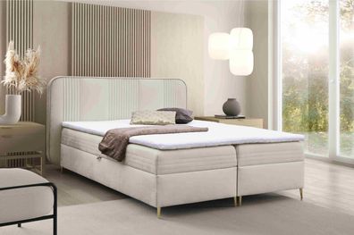 FURNIX Boxspringbett Alisom 120x200 mit Bettkasten & Topper F1 Beige