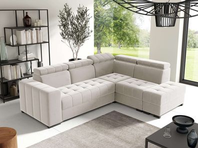 FURNIX Schlafsofa LIENNE Polstercouch 130x200 mit verstellbare Kopfstützen SV1 Creme