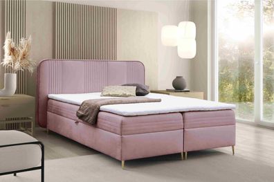 FURNIX Boxspringbett Alisom 140x200 mit Bettkasten & Topper F9 Lila