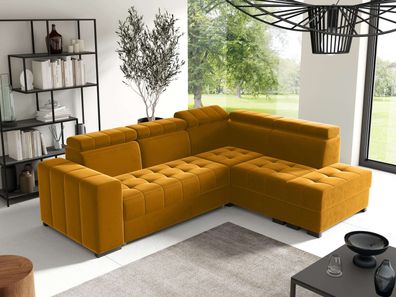 FURNIX Schlafsofa LIENNE Polstercouch 130x200 mit verstellbare Kopfstützen SV9 Gelb