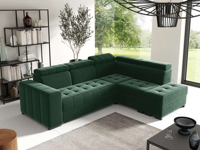 FURNIX Schlafsofa LIENNE Polstercouch 130x200 mit verstellbare Kopfstützen SV7 Grün