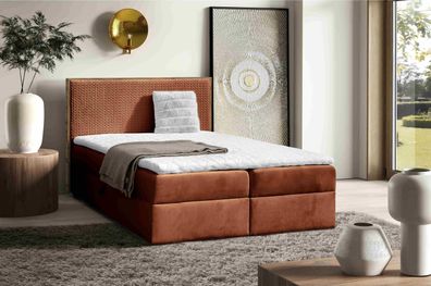 FURNIX Boxspringbett Krisi 140x200 mit Bettkasten & Topper MD2213 Orange