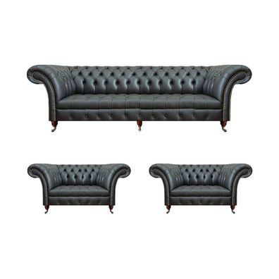 Leder Sofa Set 3Tlg Sofa Dreisitze Couch 2X Sessel Wohnzimmer Chesterfield