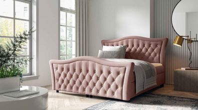 FURNIX Boxspringbett Glossio 180x200 tiefen Bettkasten Topper EV70806 Rosa