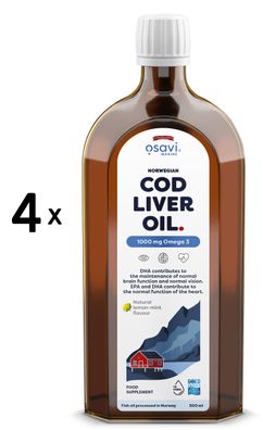 4 x Osavi Norwegian Cod Liver Oil, 1000mg Omega 3 (Lemon-Mint) - 500 ml