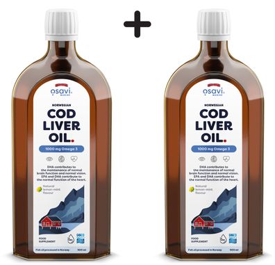 2 x Osavi Norwegian Cod Liver Oil, 1000mg Omega 3 (Lemon-Mint) - 500 ml