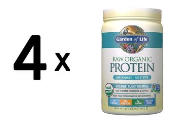 4 x Garden of Life RAW Organic Protein, Unflavored - 568g