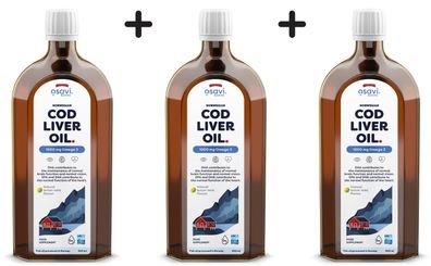 3 x Osavi Norwegian Cod Liver Oil, 1000mg Omega 3 (Lemon-Mint) - 500 ml