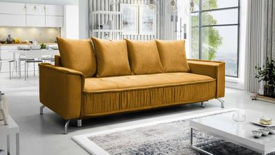 FURNIX Polstersofa Couch DEGIA mit Armlehnen und Bettkasten EL8 Honiggolden