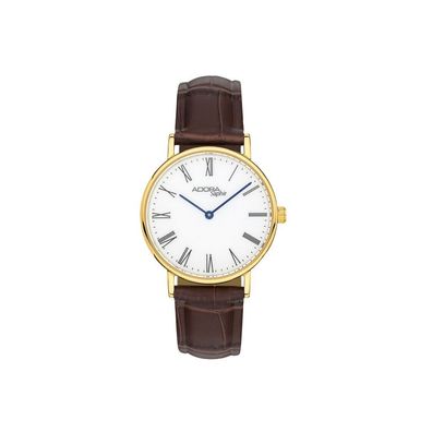 Adora Saphir Damenuhr Ø 32mm Lederband analog Edelstahlgehäuse 3 BAR