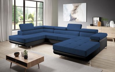 FURNIX Zante Couch Sofa Schlafsofa U-Form U-Sofa Schlaffunktion MA1100-OR80 Blau-L