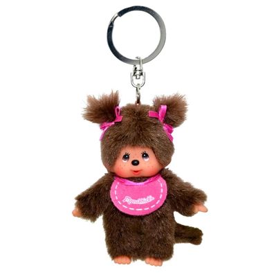 Mädchen rosa Anhänger | 10 cm Monchhichi Sekiguchi | Schlüsselanhänger