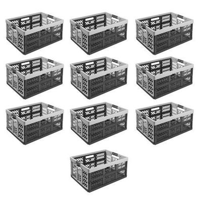 10XKlappbox Ben Aufbewahrungsbox Kunststoff SoftTouch Griffen Keeeper 45L Silber