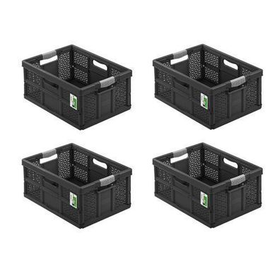 4x Stabile Profi Klappbox 32L PAFEN Einkaufskiste klappbar Soft-Griffe Schwarz