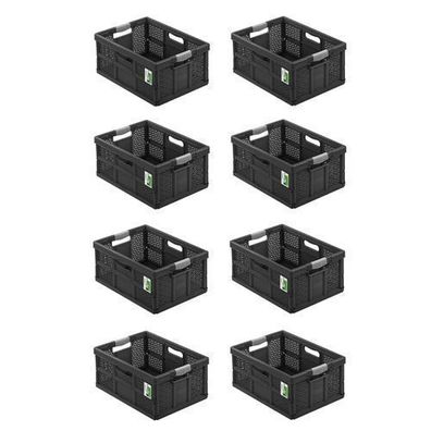 8x Stabile Profi Klappbox 32L PAFEN Einkaufskiste klappbar Soft-Griffe Schwarz