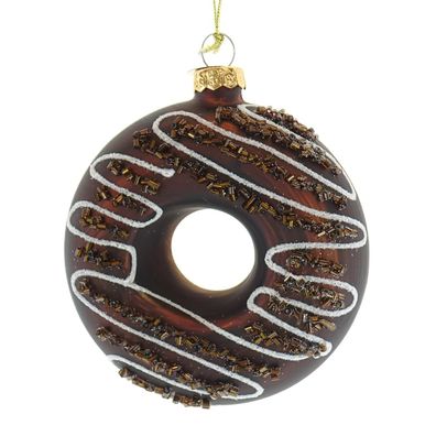 Decoris® Weihnachtsanhänger American Style Donut Braun Liniendekor Ø 9 cm - Glas