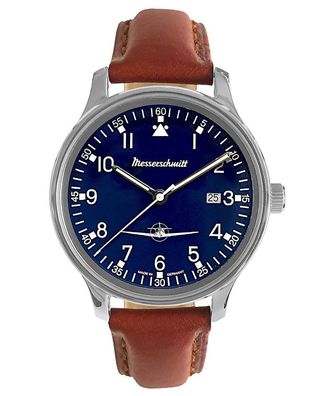 Messerschmitt Herrenuhr Flieger mit Lederband Braun/Blau ME42-108L