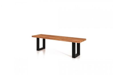 Sitzbank Leeds aus Kernbuche massiv 120x45x45 mit Metallfußgestell in Schwarz