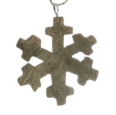 Kaemingk Weihnachtsanhänger Schneeflocke massiv Ø 6,5 cm - Mangoholz