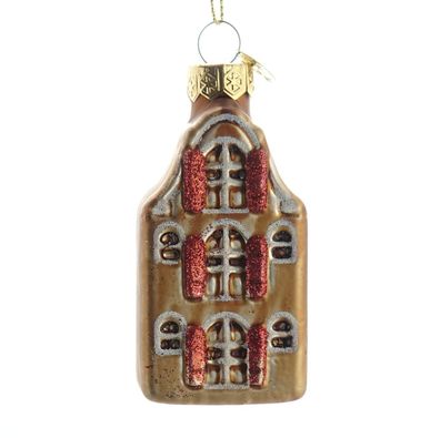 Kaemingk Weihnachtsanhänger Amsterdammer Grachtenhaus Goldbraun 7,5 cm - Glas