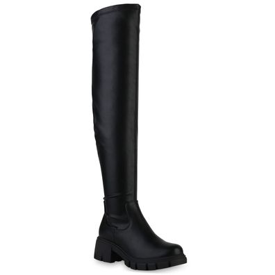 VAN HILL Damen Leicht Gefütterte Overknees Stiefel Profil-Sohle Schuhe 839558