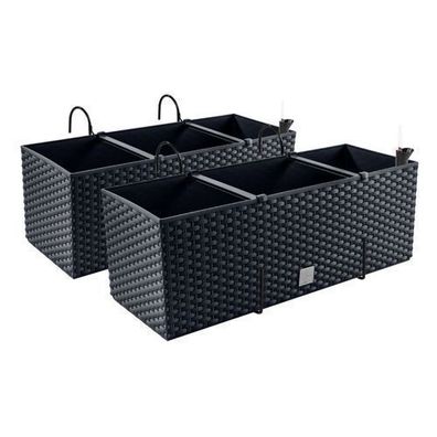 2x Balkonkasten Blumenkasten Rattan-Optik Pflanztopf Blumenkübel Anthrazit Haken