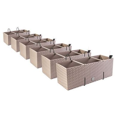 6x Balkonkasten Blumenkasten Rattan-Optik Pflanztopf Blumenkübel Mocca Haken