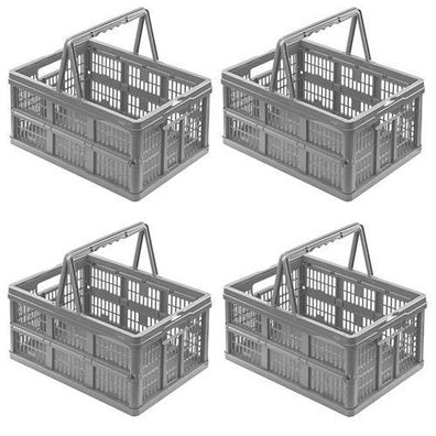 4X Einkaufskorb mit Griffen Klappbox EMMA 18,5L Grau keeeper 38x28x21