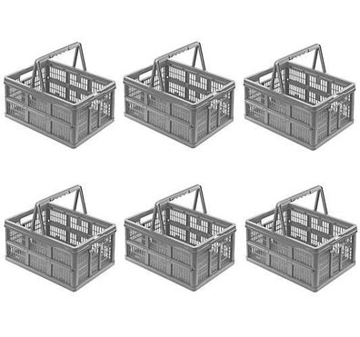 6X Einkaufskorb mit Griffen Klappbox EMMA 18,5L Grau keeeper 38x28x21