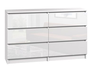 Kommode mit 6 Schubladen 140cm Sideboard Anrichte holz weiss hochglanz Modern