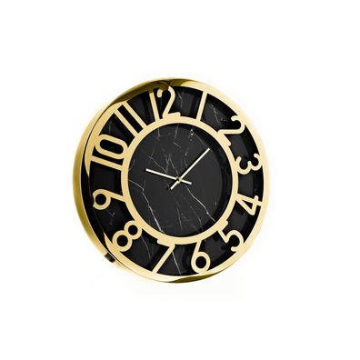 Almina elegante Wanduhr mit Marmormuster in Schwarz/Gold ?60 cm mit Ziffern