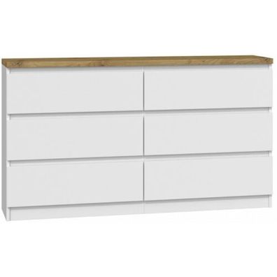 Kommode mit 6 Schubladen 140cm Sideboard Anrichte holz weiss artisan Modern