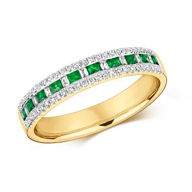 9 Karat (375) Gold Diamantring Baguette-Schliff 0.21 Karat HI - I1 mit Smaragd