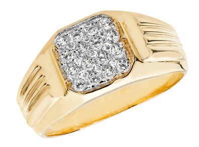 Moderner 9 ct/Karat Gelb Gold Herren - Ring mit Zirkonia (synth.)