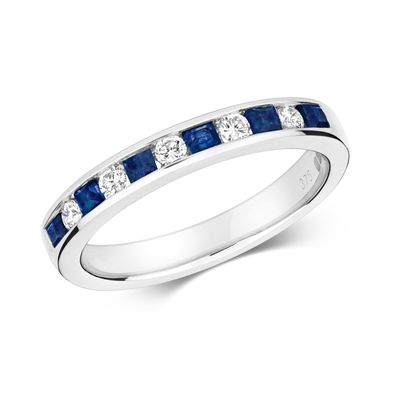 9 Karat (375) Weißgold Diamantring Brillant-Schliff 0.16 Karat HI - I1 mit Saphir