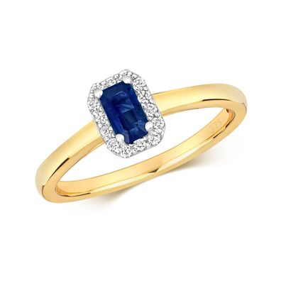9 Karat (375) Gold Diamant Solitärring Brillant-Schliff 0.10 Karat HI - I1 mit Saphir