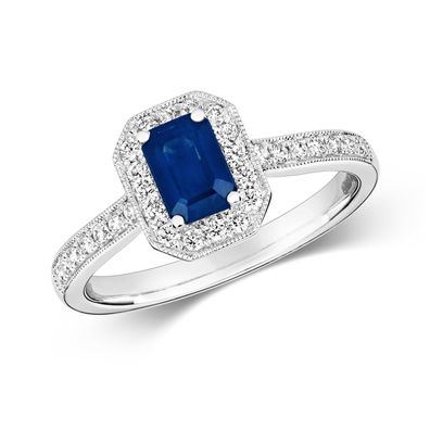 9 Karat (375) Weißgold Diamant Ring Brillant-Schliff 0.27 Karat HI - I1 mit Saphir
