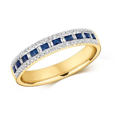 9 Karat (375) Gold Diamant Damenring Baguette-Schliff 0.21 Karat HI - I1 mit Saphir