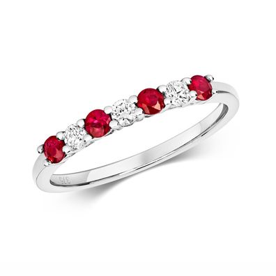9 Karat (375) Weißgold Diamantring Brillant-Schliff 0.15 Karat HI - I1 mit Rubin