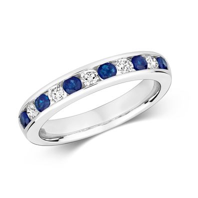 9 Karat (375) Weißgold Diamantring Brillant-Schliff 0.24 Karat HI - I1 mit Saphir