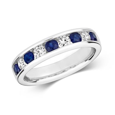 9 Karat (375) Weißgold Diamant Ring Brillant-Schliff 0.37 Karat HI - I1 mit Saphir