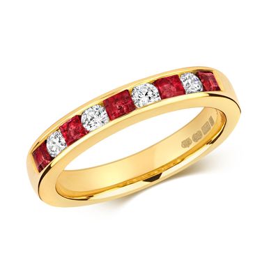 9 Karat (375) Gold Diamant Damenring Brillant-Schliff 0.27 Karat HI - I1 mit Rubin