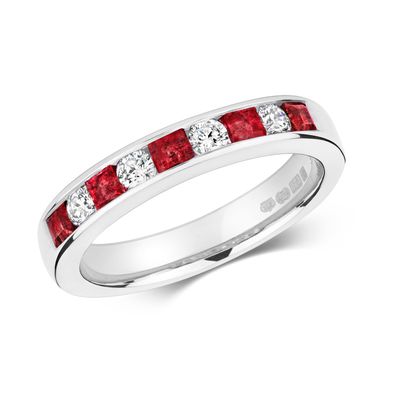 9 Karat (375) Weißgold Diamantring Brillant-Schliff 0.27 Karat HI - I1 mit Rubin