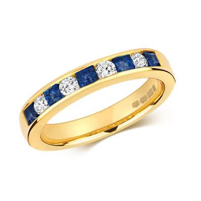 9 Karat (375) Gold Diamant Ring Brillant-Schliff 0.26 Karat HI - I1 mit Saphir