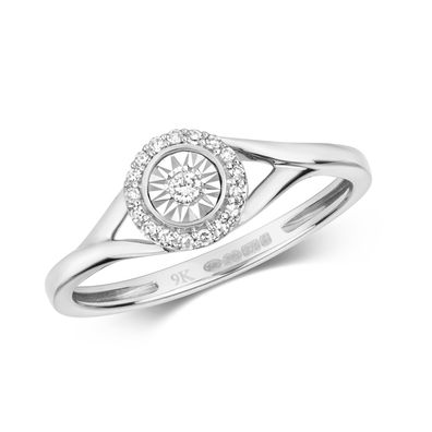 9 Karat (375) Weißgold Damen - Diamant Ring Brillant-Schliff 0.08 Karat H - I1